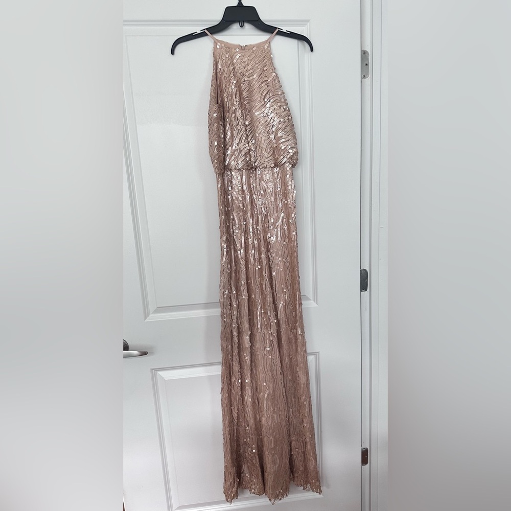 Donna Morgan Blush Sequin-Trim Dress